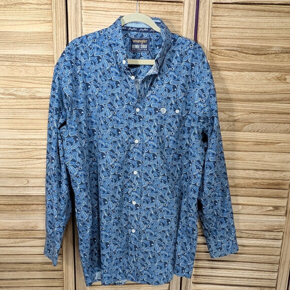Wrangler George Straight Collection Blue Paisley Button-Up Shirt Size XXL - Picture 1 of 14